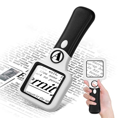 Compact Magnifying Glass with Lights,45X 10X Small Handheld Lighted Magnifier, 3 LED Light Magnifying Glass for Reading Small Prints & Low Vision Seniors Rectangle 1PACK - color: 1 Pack Black Handle&white Frame