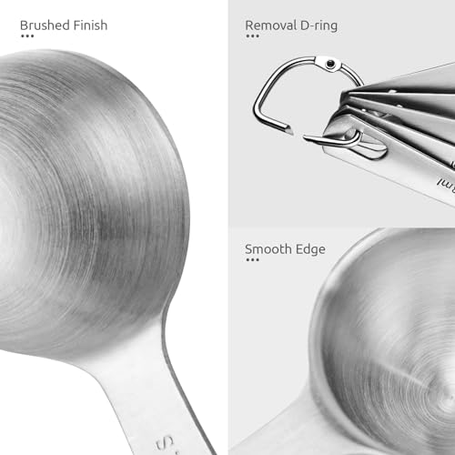 U-Taste Teaspoon Tablespoon Measuring Spoons: 18/8 Stainless Steel Measure Scoop Set of 5, 1/4 TSP, 1/2 TSP, 1 TSP, 1/2 TBSP & 1 TBSP, Metal Kitchen Measurement Utensil for Dry and Liquid Ingredients - size: XS-5 pcs