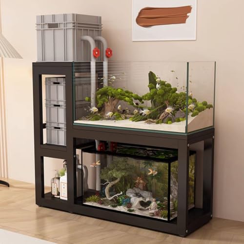 Heavy Duty Metal Frame Aquarium Stand Fish Tank Stand Storage Shelf Multi-Layer Design With Anti-Slip Mat Suitable for Living Room Office and Study Black 120x115cm/47.2x45.35in - color: Black, size: 120x115cm/47.2x45.35in