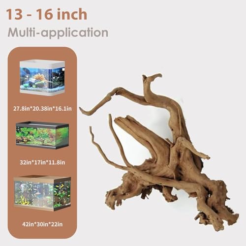Jorewood Natural Large Spiderwood Driftwood for Aquarium Decor Rptile Fish Tank Decoration Assort Branch 13-16'' Pack of 1 - size: Spiderwood 13 to 16 Inch (Pack of 1)