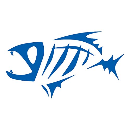 Fish Skeleton (Azure Blue) (Set Of 2) Premium Waterproof Vinyl Decal Stickers For Laptop Phone Accessory Helmet Car Window Bumper Mug Tuber Cup Door Wall Decoration - color: Azure Blue, size: 12 inches x 7 inches