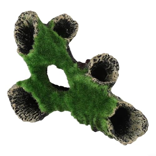 Resin Aquarium Moss Tree House Decoration for Fish Tank Cave Hideout – Natural-Looking Vivid Green Aquascape Ornament for Freshwater & Saltwater Tanks, Easy to Clean Style 1 - color: A