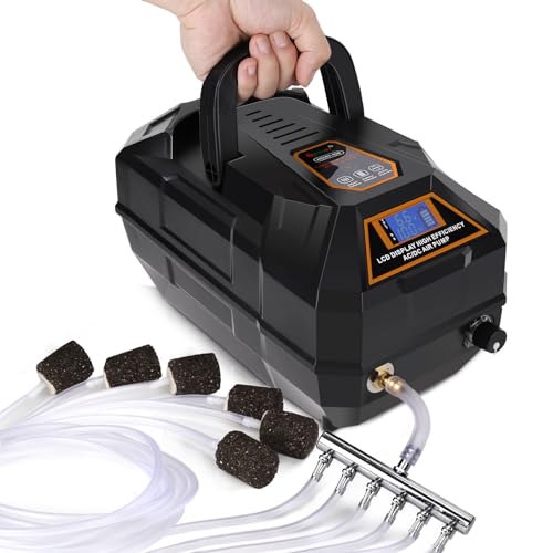 hygger Rechargeable Aquarium Pond Air Pump, Powerful Quiet Commercial Tank Air Pump with Hose Air Stone Check Valve Adjustable Flow Diverter Valve for Fishing Yacht/Power Outages/Hydroponic - size: 301GPH(19L/Min)