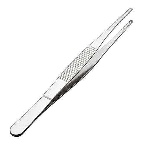 uxcell 1 Pcs 6.3-Inch 430 Stainless Steel Straight Blunt Tweezers with Serrated Tip Daily Garden Tool - size: 6.3-Inch