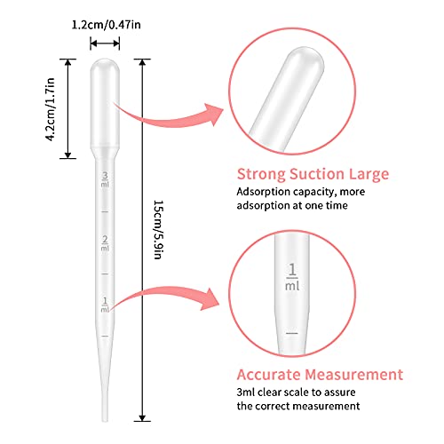 G2PLUS 100PCS 3ml Disposable Plastic Pipettes, Essential Oils Graduated Transfer Pipettes for Science Laboratory, Experiment, Essential Oils, Make up Tool - size: 3ml-100pcs