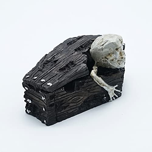 Skull Aquarium Fish Reptile Tank Decoration Resin Cave House Skeleton Small Pet Decorative Landscape Terrarium Ornament Halloween Décor for Snake Lizard Spider Tanks - color: Death Coffin