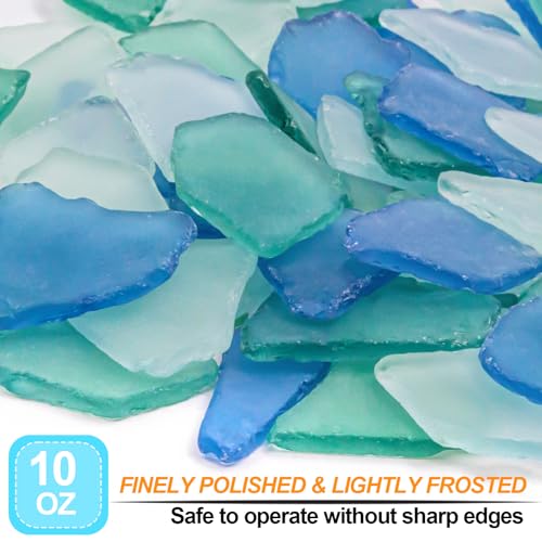 Keedolla Tumbled Sea Glass for Crafts - 10 OZ Flat Frosted Seaglass Pieces Crushed for DIY Art Crafts, Vase Filler, Beach Weddings, Aquarium and Home Decor (Blue, White, Light Green) - color: Blue, White, Green, size: 10 OZ / 0.63 LB