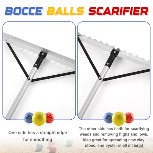 Yaocom 36" Width Bocce Court Rake 2 in 1 Bocce or Tennis Court Scarifier Aluminum Maintenance Rake, Straight Edge for Smoothing/Teeth Side for Scarifying