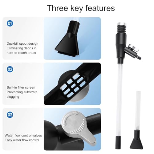 Aquarium Gravel Cleaner, Manual Siphon Changer, Vacuum Water Gear with Smart Style, Utility Aid for Daily Care, Tank Mate, Gravel Aid for Maintenance Cleaning Reptile Shrimp Home Office Apartment Dorm