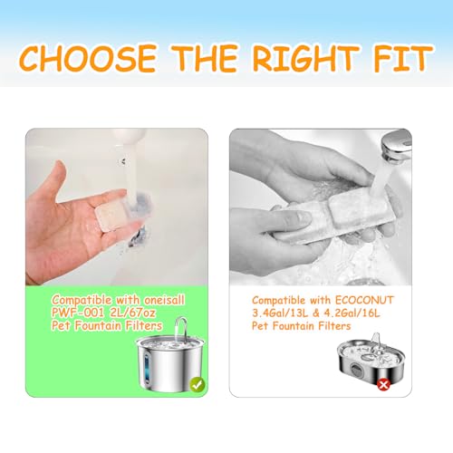 12 Set Cat Fountain Replacement Filters Compatible with oneisall PWF-001 2L/67oz Stainless Steel Pet Water Fountain Filters with Replacement Pre-Filter Pump Sponges