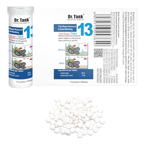 Dr. Tank #13 Fish Waste Removal & Sand Washing - Aquarium Gravel Cleaner - Removes Fish Waste & Improves Water Clarity, Safe for Fish & Aquatic Plants - 120 Tablets