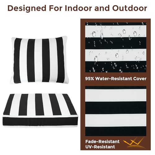 FUNHOME Outdoor Seat Cushion Set 24 x 24 x 4 Inch,Water Resistant Outdoor Chair Cushions for Patio Furniture,Thick Deep Seating Pads for Outside Chair Sofa Couch, Black White Stripe - color: Black White Stripe