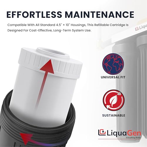 LiquaGen Nitrate Reduction Water Filter Cartridge – Strong Base Anion Resin, Reusable & Refillable, Universal 2.5x10, 2.5x20, 4.5x10, 4.5x20 – Whole House & Aquarium RO/DI (2, 4.5" x 10") - size: 4.5" x 10"