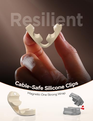 8-Pack Cord Organizer Magnetic Silicone Cable Clips[8 mm Wider Cable Accessible]Desk Cable Management, FLYLEAD Desktop Cord Holder for Nightstand, Office Workspaces Desk Organization Home Accessories - color: Beige