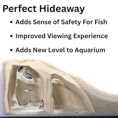 Aquarium Corner Underground Cave Natural Mangrove Tree | Viewing Fish Under Gravel Tunnel Hide | Fish Tank Hideout Decor Decoration Enrichment for Corydora Catfish, Loaches, Pleco, Betta (Bone White) - color: Bone White