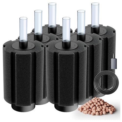 80-150 Gal Aquarium Sponge Filter with Ceramic Media and Bubble Diffuser Ultra Quiet Fish Tank Filters fit Breeding Fry Betta Shrimp Fish Tank (Large(6 Pack) for 80-150 Gal) - size: Large(6 Pack) for 80-150 Gal