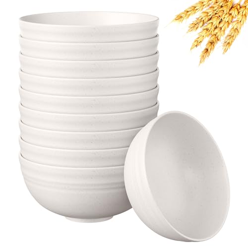 Quatish 10 PCS Unbreakable Cereal Bowls,Dishwasher & Microwave Safe Wheat Straw Bowls, Easy-to-Clean Lightweight Desserts & Soup Bowl, Portable for Picnics ，Snack Plastic Bowls Set,Beige - color: Beige