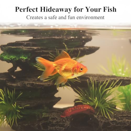 J-star Medium Aquarium Rock Mountain Decor – Realistic Resin Landscape Ornament for Fish Tanks – Enhances Underwater Scenery, Easy to Clean, Safe for Fish - size: Medium