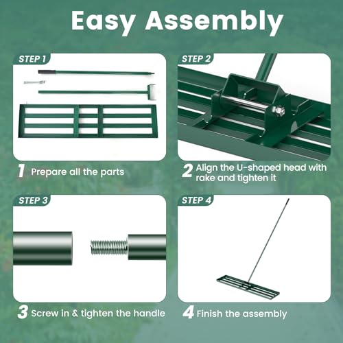 Goplus Lawn Leveling Rake, 46" x 10" Heavy Duty Level Lawn Tool w/ Ergonomic Handle for Soil, Effort-Saving Landscape Rake for Garden, Backyard, Golf Course, Farm, Pasture - style: 46" x 10", Green