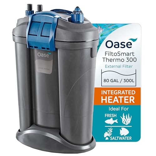 Oase FiltoSmart Thermo 300 Canister Filter for Aquariums – Quiet, Space-Saving External Multi-Stage Filter, Integrated Heater, No-Mess Maintenance, for Freshwater & Saltwater Tanks Up to 80 Gallons - style: Filtosmart Thermo 300