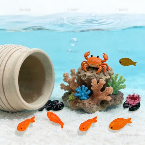 AUEAR, 8 Pack Mini Red Fish Lotus Ornaments Animal Garden Micro Landscape Decor