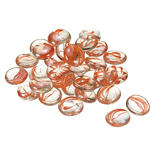 MECCANIXITY Decorative Flat Glass Marbles 28-32mm Rock Vase Filler Beads Pebbles Petal Red for Fish Tank Table Scatter Decor, 30 Pcs