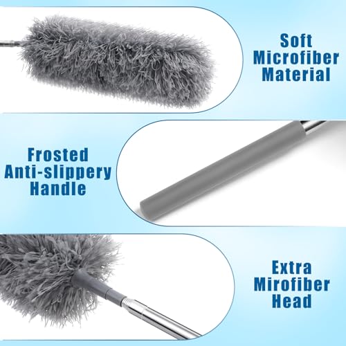 Tanlade 12 Pcs Microfiber Feather Duster for Cleaning 13-31 Inch Extendable Cobweb Dusters Ceiling Fan Duster Washable Bendable Tool for Office Car Window Furniture (Gray) - color: Gray