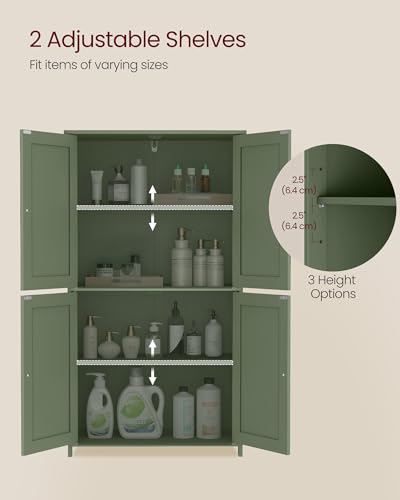 VASAGLE Floor Storage Cabinet, Shaker Cabinet with 2 Adjustable Shelves, 4 Doors, Tall Freestanding Organizer Unit, for Kitchen Bathroom Living Room, Forest Green UBBC553CH01S - color: Forest Green, style: 4 Doors（42.7"）