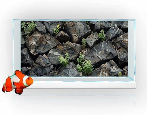 Stone Aquarium Background, Underwater Rock Plant Fish Tank Background Rocky Terrarium Background Black, Polyester Background with 6 EVA Double-Sided Tapes 48x24 inches/120x60 - color: Rock, size: 48"L x 24"W
