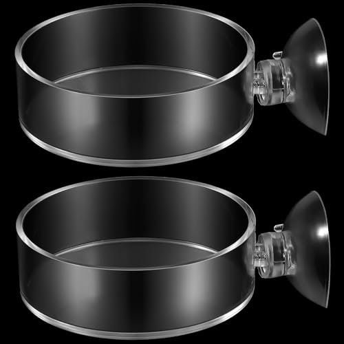 2PCS Shrimp Feeding Dish, Shrimp Feeder Dish with Suction Cups, Clear Fish Tank Feeder Bowl, Acrylic Fish Tank Feeding Bowl for Freshwater and Saltwater Tanks (60mm)