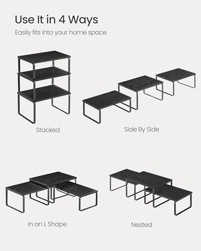 SONGMICS Cabinet Organizer Shelf, Set of 3 Kitchen Counter Shelves, Kitchen Storage, Spice Rack, Stackable, Expandable, Anthracite Gray and Matte Black UKCS220B01 - color: Anthracite Gray + Matte Black