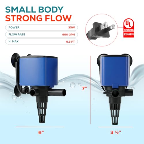 Aqua Dream 475 GPH Aquarium Powerhead - 3-in-1 Submersible Filter Pump with Air Oxygenation & Adjustable Flow, 25W High-Performance Water Circulation Pump for Fish Tanks - 1 Pc - color: Blue; 1 Pc, size: 475 GPH