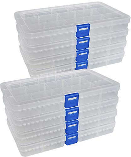 DUOFIRE Plastic Organizer Container Storage Box Adjustable Divider Removable Compartments for Jewelry Beads Earring Container Tool Fishing Hook Small Accessories (15 grids, White 8 Pack) - color: White - 15 Grids, size: 8 pack