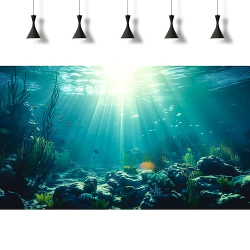 Underwater Fish Tank Background Ocean Floor Coral Reef Aquarium Background Under The Sea Fish Tank Backgrounds Deep Ocean Aquatic Plants Tropical Fish Aquarium Backgrounds 30x12in - color: Light Blue, size: 24(W)x12(H)inches/ 60(W)*30cm(H)