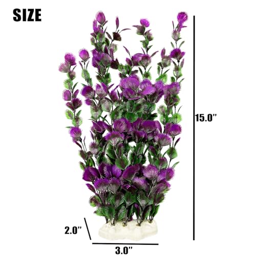 Large 15 inch Aquarium Plants 2 Pcs Artificial Water Seaweed for Fish Tank Decor Plastic Plant for Betta Shrimp About - color: Purple-15''(2pcs)