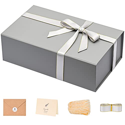 LIFELUM Extra Large Gift Box,13.85 x 8.35 x 4.45 with Magnetic Lid for Presents with Ribbon, Card, Shredded Paper Filler Valentine's Day,Christmas, Holidays, Birthdays - color: Grey, size: 1 count (Pack of 1)