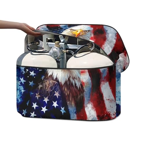 Colorful USA Flag Eagle RV Propane Tank Cover for Travel Trailer Replacement Cover for RV/Trailer/Camper Double 20lb Propane Tank Protector - color: Colorful USA Flag Eagle, size: Small-Double 20LB