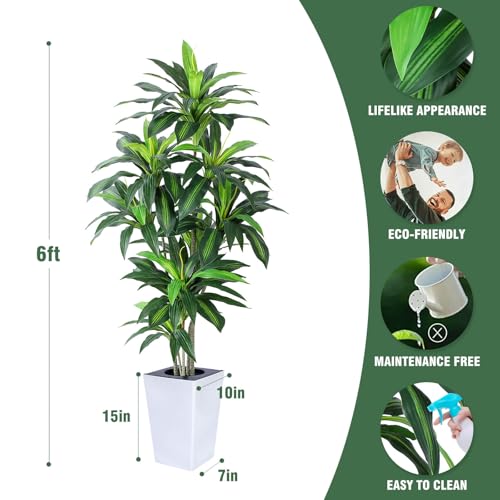 Artificial Dracaena Plant 6ft with White Tall Planter, Potted Artificial Dracaena Silk Plant, Fake Yucca Tree Plant, Home Office Floor Room Decor Plants Indoor Outdoor, Housewarming Gift - color: Dracaena Plant 6ft