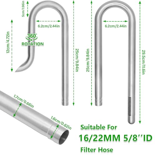 LINLAN 304 Stainless Steel Lily Pipe Inflow and Outflow with Mini Aluminum Alloy Pipe Holder, 360° Rotatable Outflow, Fits 5/8" ID (16/22mm) Filter Hose, for Rimless Aquariums (5/8") - size: Fits 5/8" ID Filter Hose