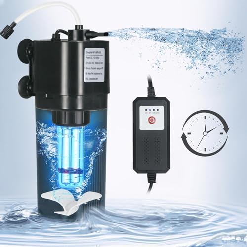 Aquarium U-V Filter for 10-40 gal, 132 GPH Swirl Turbo Design Submersible Internal Turtle Fish Tank Filter w/Timer, Quiet Power Pump Air Supply Green Clean Machine Saltwater Freshwater Green Killing - size: WP-190F (10-40 Gal)