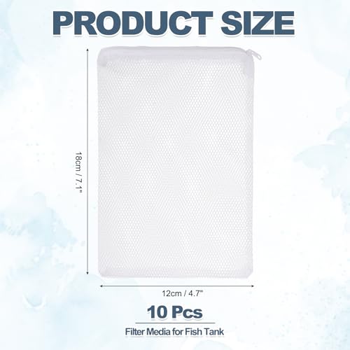 Aquarium Filter Media Bags, Fish Tank Fine Mesh Bag with Zipper Reusable Versatile 7 x 5 Inch, (White, 10Pcs), Intended for Fish Tank/Aquarium/Pond/Activated Carbon/Ceramic Rings - color: White, size: 7 x 5 in