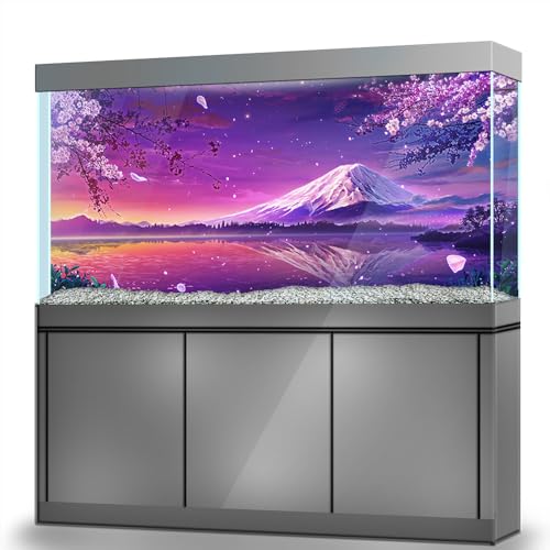 Aquarium Background Stickers - Japan Cherry Blossoms Peak Self-Adhesive Fish Tank Reptile Terrarium Decor Poster (120 x 60 cm / (47.2 x 23.6 inches)) - size: 120 x 60 cm / (47.2 x 23.6 inches)