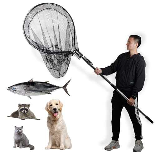 Dog Catch Net Pole, Animal Catching Net, Wildlife Control Tool, Large Fish Landing Net for Chicken Raccoon Duck Goose Bird Skunk Bat Raccoon Guinea Fowl Feral Cat Pigeon Tuna Goat - Heavy Duty