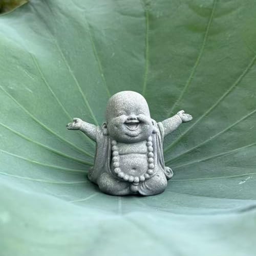 OwMell Japanese Jizo Monk Statue, Buddha Jizo Figurine Memorial Aquarium Statue Ornament - Laughing Buddha Small - color: Laughing Buddha Small