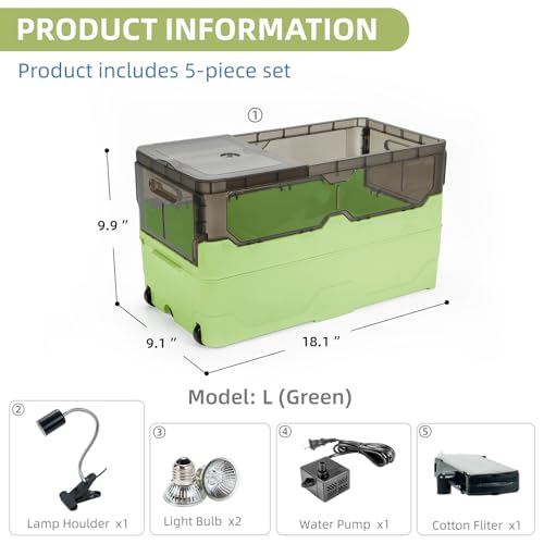18.1x9.9x9.1Turtle Tank Kit with Heat Lamp Filter and Wheels Aquatic Turtle Habitat and Aquarium for Small Turtles Hermit Crabs and Frogs Featuring Escape Proof Design and Easy Move Mobility Green - color: Green, size: 18.1x9.9x9.1 Inch