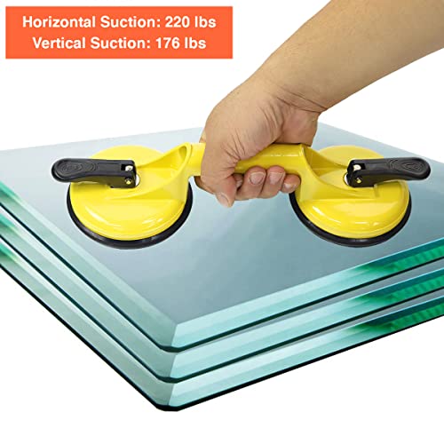 2 Pack Suction Cups Heavy Duty Aluminum Vacuum Plate Handle Glass Holder Hooks to Lift Large Glass/Tile Lifter/Pad for Lifting/Dent Puller - color: 2 Pack Double Plate-Yellow