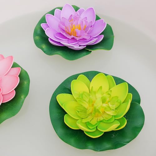 2PCS Artificial Lotus Floating Simulated Plant Realistic Aquarium Garden Lily Decoration Micro Landscape Pond Water,10cm (Green) - color: Green