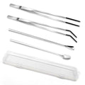 4-Piece Stainless Steel Reptile Feeding Tongs & Spoons Set with Case: 10.5"" Curved/Straight Tweezers, 7"" Spoons, Rubber Tips for Bearded Dragons, Aquarium/Terrarium Safe Feeding Tools