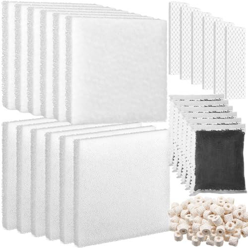 Threlaco 26 Pcs Aquarium Filter Media Kit Compatible with Fluval C3 (50 Gal) Power Filter, 6 White Foam Sponge Pad, 6 Poly Foam Pads, 6 Bio-Screen, 6 Activated Carbon, 2 Pack 3.5 Oz/100g Ceramic Ring - size: Compatible with C3