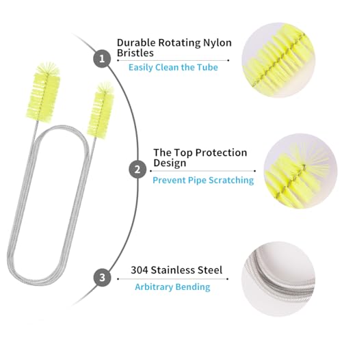 Flexible Drain Brush, 66 Inch Double Ended Aquarium Filter Hose Long Pipe Cleaners Brush for Fish Tank, Sink, Drain, and 2 Pieces 12 Inch Straw Cleaning Brush